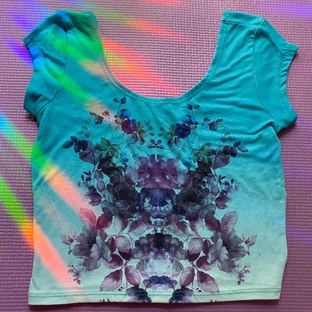 Wet Seal Unique Teal Purple Psychedelic Crop Top